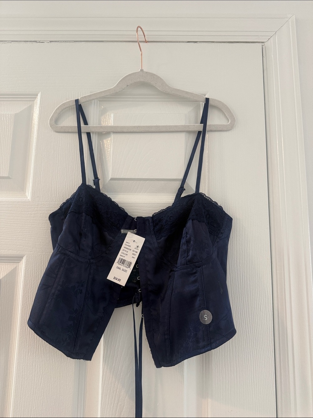 PacSun Navy Lace Trim Satin Corset Cami